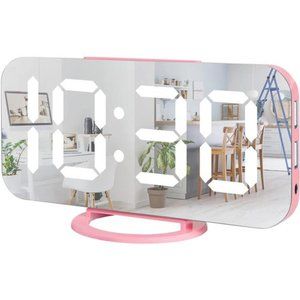 Digital Alarm Clock,Large LED Mirror Display,2USB Charging Ports,Auto Brightness